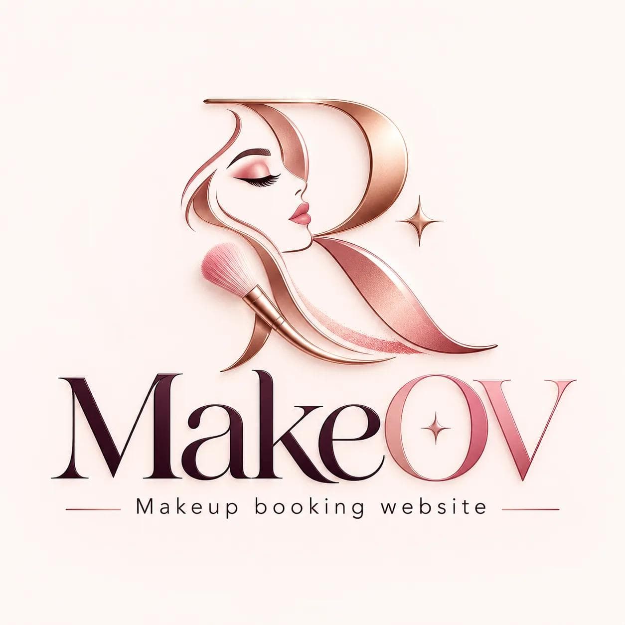 MakeOV — Makeup booking website, rose gold beauty logo